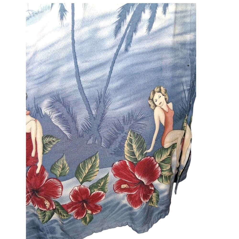Croft & Barrow Mens Large Hawaiian Shirt Pinup Girl Tropical Floral Palm - Picture 3 of 10
